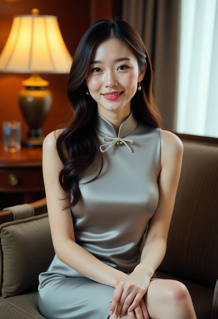 女子100%裸妆全身日光特写